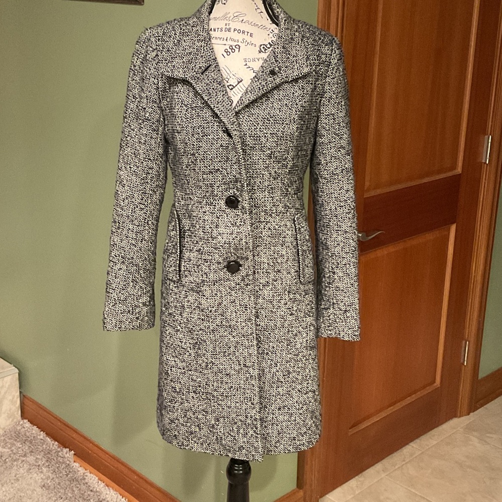 J. Crew Black and White Tweed Trench Coat, Size S